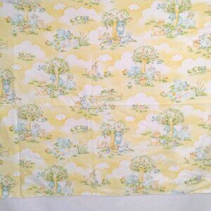 Vintage Dundee Receiving Blanket Yellow White Clouds Blue Teddy Bear Bunny Cat